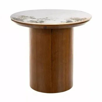 Masuta de cafea Rondo alb lucios / nuc o45/h50 cm imagine