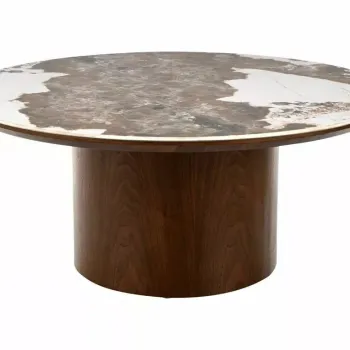 Masuta de cafea Rondo alb lucios / nuc o80/h35 cm imagine