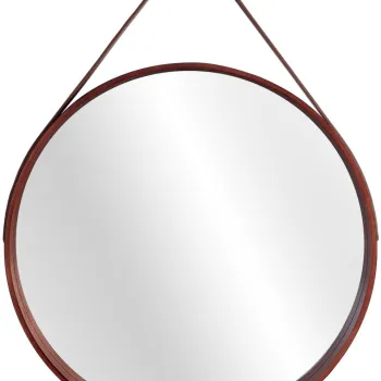 Oglinda rotunda cu rama din lemn 50 cm imagine