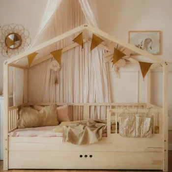 Pat bebelusi Dream Nest House pin 80x160 cm + sertar imagine