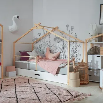 Pat copii Teepee alb/pin/gri 90x200 cm imagine