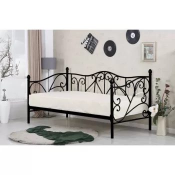 Pat / divan metal Sumatra negru - 90x200 cm imagine