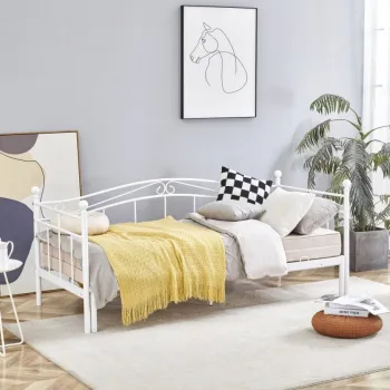 Pat extensibil Ariza metalic alb 180x200 cm imagine