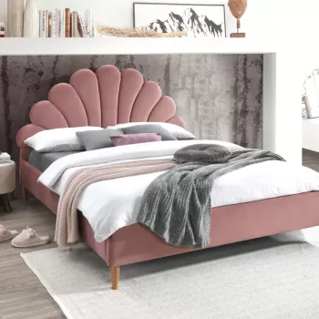 Pat tapitat cu catifea Santana - Roz - 160x200 imagine