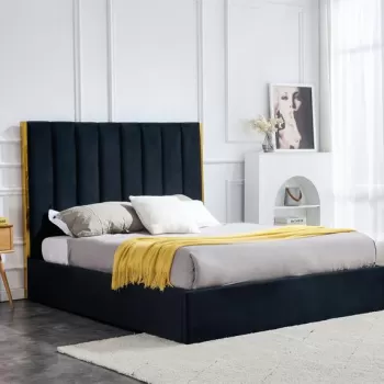 Pat tapitat Palazzo velvet negru - 160 x 200 cm imagine