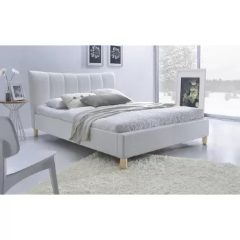 Pat tapitat piele ecologica Sandy alb - 160x200 cm imagine