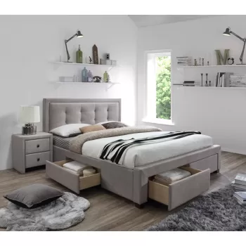 Pat tapitat stofa Evora bej - 160x200 cm imagine