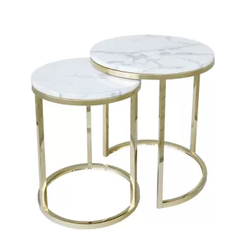 Set 2 masute de cafea Camelio L alb/gold si marmura imagine