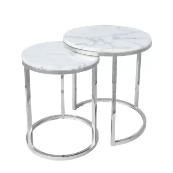 Set 2 masute de cafea Camelio L alb/silver si marmura imagine