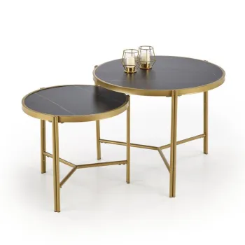 Set 2 masute de cafea Fatima marmura neagra/auriu imagine