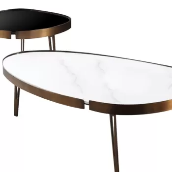 Set 2 masute de cafea Somma alb-negru/gold si marmura imagine