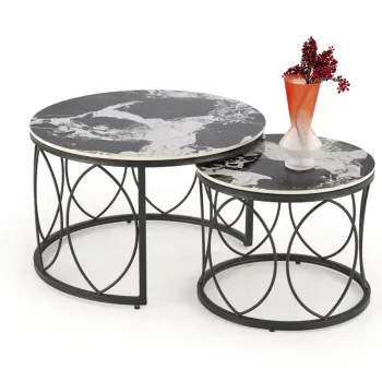 Set 2 mese de cafea Alexandra marmura neagra/negru imagine