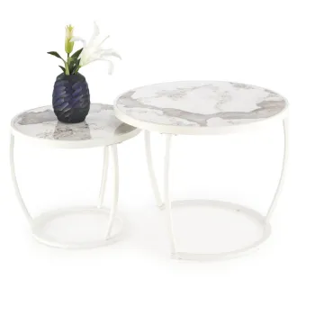 Set 2 mese de cafea Ines marmura bej/alb imagine