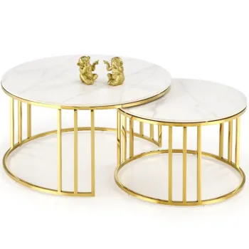 Set 2 mese de cafea Mercury 3 marmura alba/auriu imagine