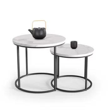 Set 2 mese de cafea Oreo marmura - d 43-53 x h 35-45 cm imagine