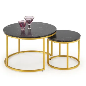 Set 2 mese de cafea Paola marmura neagra/auriu imagine