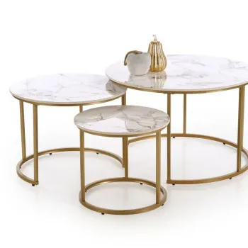 Set 3 masute de cafea Gilda marmura alba/auriu imagine