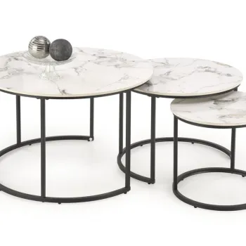 Set 3 masute de cafea Gilda marmura alba/negru imagine