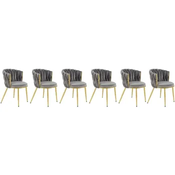 Set 6 scaune K517 velvet gri/auriu imagine