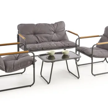 Set canapea + 2 fotolii + masa de cafea Hudson gri/maro imagine