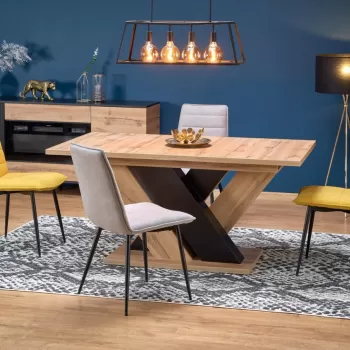 Set masa extensibila Brandon L160-200 cm + 2 scaune K493 gri + 2 scaune K493 mustarii imagine