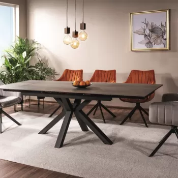 Set masa extensibila Columbus ceramic maro/negru mat - L160-240 cm + 3 scaune Azalia velvet cinnamon Blu4215 + 3 scaune Azalia velvet gri deschis Blu03 imagine