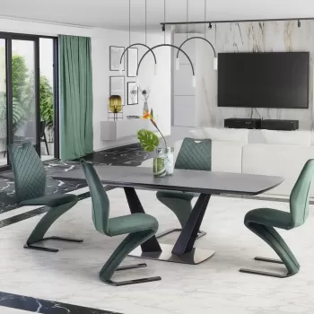 Set masa extensibila Fangor L160-220 cm + 4 scaune K442 velvet verde imagine