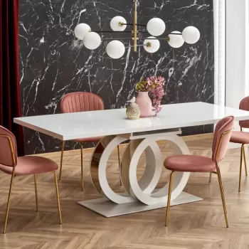 Set masa extensibila Galardo + 4 scaune K499 velvet roz imagine