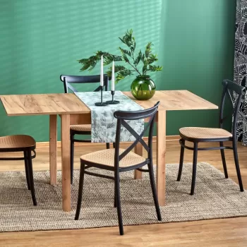 Set masa extensibila Gracjan stejar craft L80-160 cm + 4 scaune K512 negru/maro imagine