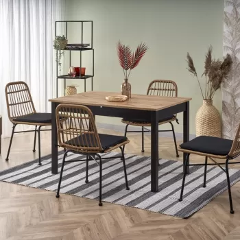 Set masa extensibila Greg L124-168 cm + 4 scaune K401 ratan natural/negru imagine