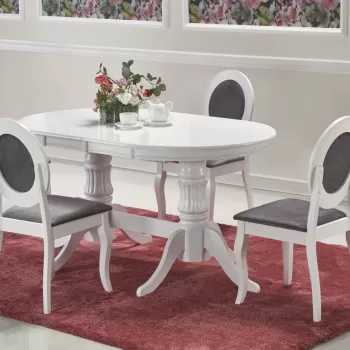 Set masa extensibila Joseph L150-190 cm + 4 scaune Barock gri/alb imagine