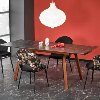 Set masa extensibila Lozano L140-200 + 4 scaune K506 negru/floral imagine