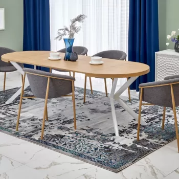 Set masa extensibila Peroni stejar auriu/alb + 6 scaune K489 gri/auriu imagine