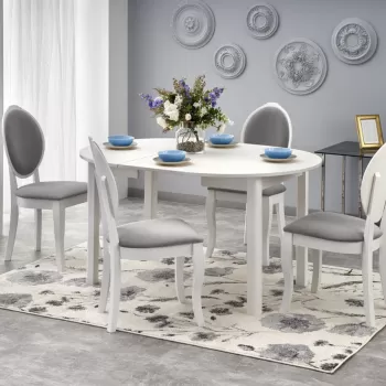 Set masa extensibila Ringo alb/alb L102-142 cm + 4 scaune Velo gri/alb imagine