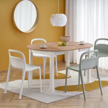 Set masa extensibila Ringo stejar artizan/alb L102-142 cm + 2 scaune K490 alb + 2 scaune K490 menta imagine