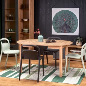 Set masa extensibila Ringo stejar craft L102-142 cm + 2 scaune K490 menta + 2 scaune K490 negru imagine