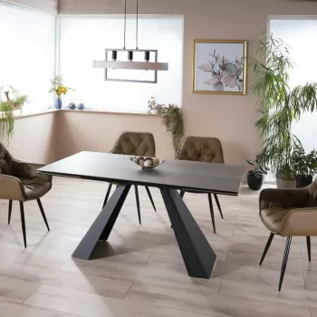 Set masa extensibila Salvadore ceramic maro/negru mat - L160-240 cm + 4 scaune tapitate cu piele Cherry olive Buffalo10 imagine