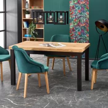 Set masa extensibila Tiago L140-220 cm + 4 scaune Toledo 2 verde/stejar miere imagine