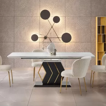 Set masa extensibila Vincenzo + 4 scaune K474 crem/auriu imagine