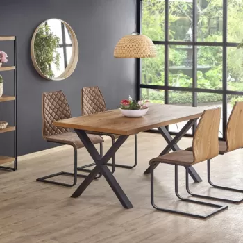 Set masa extensibila Xavier L160-250 cm + 6 scaune K265 maro/stejar miere/negru imagine