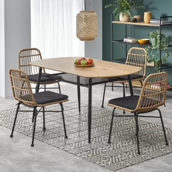 Set masa Jackson L160 cm + 4 scaune K401 ratan natural/negru imagine