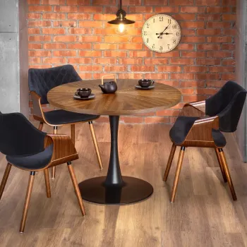 Set masa rotunda Carmelo o100 cm + 3 scaune K396 nuc/negru imagine