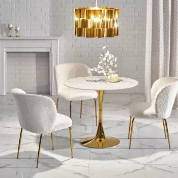 Set masa rotunda Casemiro + 3 scaune K474 crem/auriu imagine