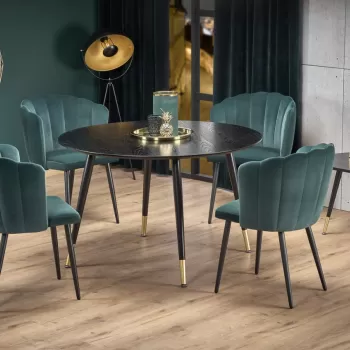 Set masa rotunda Embos o120 cm + 4 scaune K386 velvet verde imagine
