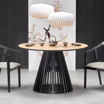 Set masa rotunda Miyaki neagra + 2 scaune Azul gri/negru imagine