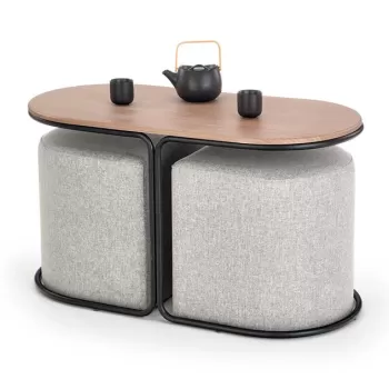 Set masuta cafea si 2 tabureti PAMPA Nuc - Gri imagine