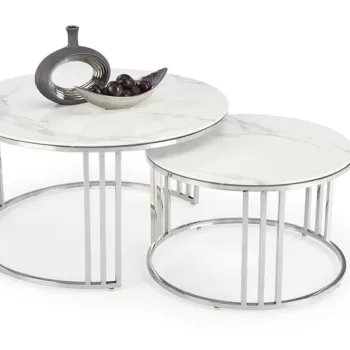 Set mese de cafea Mercury 2 - marmura alba/silver imagine