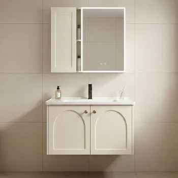 Set mobilier de baie cu lavoar Denver 60cm Creme imagine