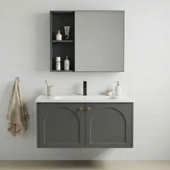 Set mobilier de baie cu lavoar Denver 80cm Grey imagine