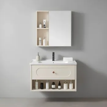 Set mobilier de baie cu lavoar River 60cm Creme imagine
